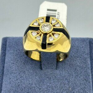 MENS RING 18K YELLOW GOLD WITH DIAMONDS & ONYX SIZE 9.5